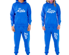 將圖片載入圖庫檢視器 Her King and His Queen matching top and bottom set, Royal Blue pullover hoodie and sweatpants sets for mens, pullover hoodie and jogger set womens. Matching couple joggers.
