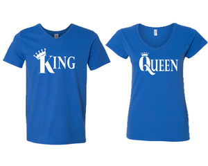 King and Queen matching couple v-neck shirts.Couple shirts, Royal Blue v neck t shirts for men, v neck t shirts women. Couple matching shirts.