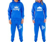이미지를 갤러리 뷰어에 로드 , King and Queen matching top and bottom set, Royal Blue pullover hoodie and sweatpants sets for mens, pullover hoodie and jogger set womens. Matching couple joggers.
