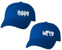 Load image into Gallery viewer, Hubby and Wifey matching caps for couples, Royal Blue baseball caps.
