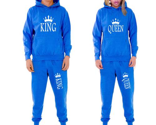 King and Queen matching top and bottom set, Royal Blue pullover hoodie and sweatpants sets for mens, pullover hoodie and jogger set womens. Matching couple joggers.