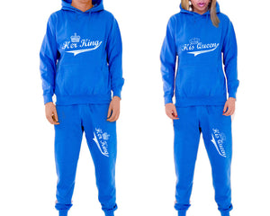 Her King and His Queen matching top and bottom set, Royal Blue pullover hoodie and sweatpants sets for mens, pullover hoodie and jogger set womens. Matching couple joggers.