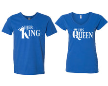 將圖片載入圖庫檢視器 Her King and His Queen matching couple v-neck shirts.Couple shirts, Royal Blue v neck t shirts for men, v neck t shirts women. Couple matching shirts.
