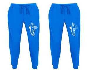 Her King and His Queen matching jogger pants, Royal Blue sweatpants for mens, jogger set womens. Matching couple joggers.