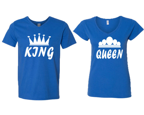 King and Queen matching couple v-neck shirts.Couple shirts, Royal Blue v neck t shirts for men, v neck t shirts women. Couple matching shirts.