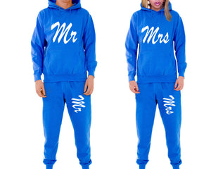 Mr and Mrs matching top and bottom set, Royal Blue pullover hoodie and sweatpants sets for mens, pullover hoodie and jogger set womens. Matching couple joggers.