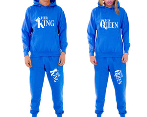 Her King and His Queen matching top and bottom set, Royal Blue pullover hoodie and sweatpants sets for mens, pullover hoodie and jogger set womens. Matching couple joggers.
