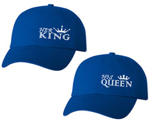 Cargar imagen en el visor de la galería, Her King and His Queen matching caps for couples, Royal Blue baseball caps.
