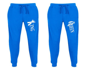 King and Queen matching jogger pants, Royal Blue sweatpants for mens, jogger set womens. Matching couple joggers.