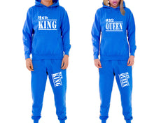 將圖片載入圖庫檢視器 Her King and His Queen matching top and bottom set, Royal Blue pullover hoodie and sweatpants sets for mens, pullover hoodie and jogger set womens. Matching couple joggers.
