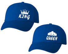 Load image into Gallery viewer, King and Queen matching caps for couples, Royal Blue baseball caps.
