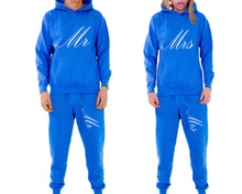 將圖片載入圖庫檢視器 Mr and Mrs matching top and bottom set, Royal Blue pullover hoodie and sweatpants sets for mens, pullover hoodie and jogger set womens. Matching couple joggers.
