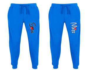 Soul and Mate matching jogger pants, Royal Blue sweatpants for mens, jogger set womens. Matching couple joggers.