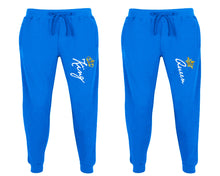 Load image into Gallery viewer, King and Queen matching jogger pants, Royal Blue sweatpants for mens, jogger set womens. Matching couple joggers.
