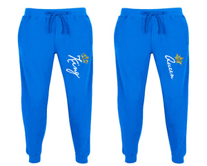 King and Queen matching jogger pants, Royal Blue sweatpants for mens, jogger set womens. Matching couple joggers.
