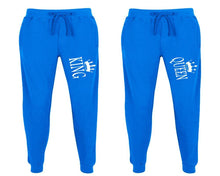 Load image into Gallery viewer, King and Queen matching jogger pants, Royal Blue sweatpants for mens, jogger set womens. Matching couple joggers.
