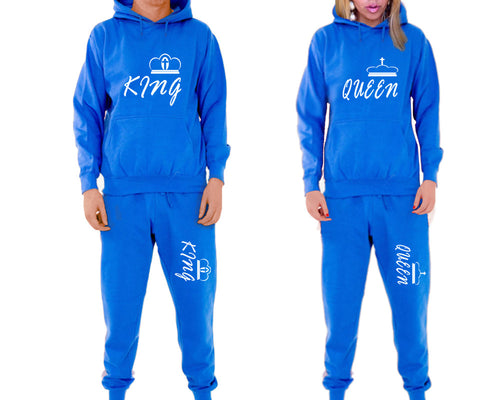 King and Queen matching top and bottom set, Royal Blue pullover hoodie and sweatpants sets for mens, pullover hoodie and jogger set womens. Matching couple joggers.