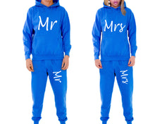 將圖片載入圖庫檢視器 Mr and Mrs matching top and bottom set, Royal Blue pullover hoodie and sweatpants sets for mens, pullover hoodie and jogger set womens. Matching couple joggers.
