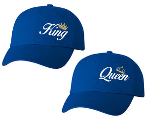 King and Queen matching caps for couples, Royal Blue baseball caps.
