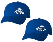 Load image into Gallery viewer, King and Queen matching caps for couples, Royal Blue baseball caps.
