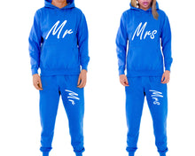 Load image into Gallery viewer, Mr and Mrs matching top and bottom set, Royal Blue pullover hoodie and sweatpants sets for mens, pullover hoodie and jogger set womens. Matching couple joggers.
