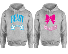 將圖片載入圖庫檢視器 Beast Beauty hoodie, Matching couple hoodies, Sports Grey pullover hoodies. Couple jogger pants and hoodies set.
