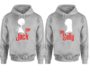 Her Jack His Sally hoodie, Matching couple hoodies, Sports Grey pullover hoodies. Couple jogger pants and hoodies set.
