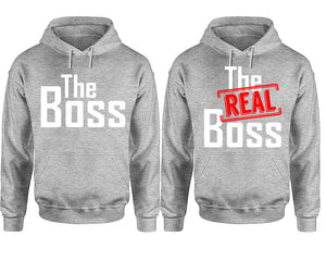 The Boss The Real Boss hoodie, Matching couple hoodies, Sports Grey pullover hoodies. Couple jogger pants and hoodies set.