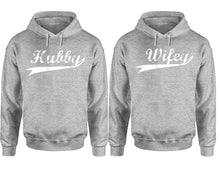 Cargar imagen en el visor de la galería, Hubby Wifey hoodie, Matching couple hoodies, Sports Grey pullover hoodies. Couple jogger pants and hoodies set.
