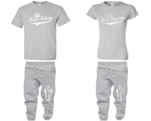 Her King His Queen shirts, matching top and bottom set, Sports Grey t shirts, men joggers, shirt and jogger pants women. Matching couple joggers