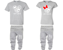 Load image into Gallery viewer, Her Jack and His Sally shirts and jogger pants, matching top and bottom set, Sports Grey t shirts, men joggers, shirt and jogger pants women. Matching couple joggers

