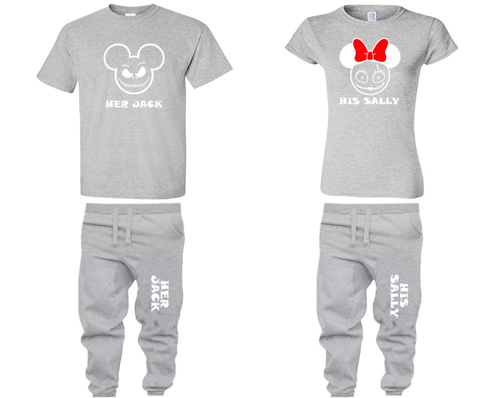 Her Jack and His Sally shirts and jogger pants, matching top and bottom set, Sports Grey t shirts, men joggers, shirt and jogger pants women. Matching couple joggers