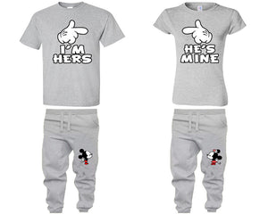 I'm Hers He's Mine shirts, matching top and bottom set, Sports Grey t shirts, men joggers, shirt and jogger pants women. Matching couple joggers