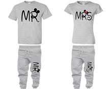 Load image into Gallery viewer, Mr Mrs shirts, matching top and bottom set, Sports Grey t shirts, men joggers, shirt and jogger pants women. Matching couple joggers

