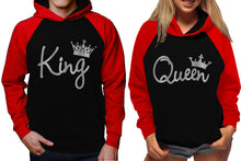 將圖片載入圖庫檢視器 King and Queen raglan hoodies, Matching couple hoodies, Silver Foil King Queen design on man and woman hoodies
