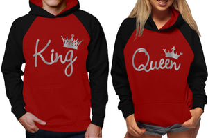 King and Queen raglan hoodies, Matching couple hoodies, Silver Foil King Queen design on man and woman hoodies