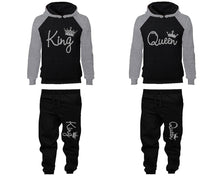 Load image into Gallery viewer, King and Queen matching top and bottom set, Silver Glitter design hoodie and sweatpants sets for mens hoodie and jogger set womens. Matching couple joggers.
