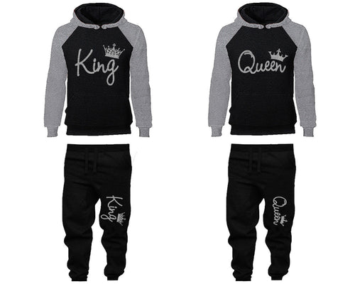 King and Queen matching top and bottom set, Silver Glitter design hoodie and sweatpants sets for mens hoodie and jogger set womens. Matching couple joggers.