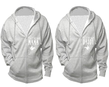 Load image into Gallery viewer, She&#39;s My Baby Mama and He&#39;s My Baby Daddy zipper hoodies, Matching couple hoodies, Sports Grey zip up hoodie for man, Sports Grey zip up hoodie womens
