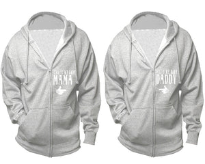 She's My Baby Mama and He's My Baby Daddy zipper hoodies, Matching couple hoodies, Sports Grey zip up hoodie for man, Sports Grey zip up hoodie womens
