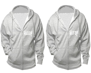 Hubby and Wifey zipper hoodies, Matching couple hoodies, Sports Grey zip up hoodie for man, Sports Grey zip up hoodie womens
