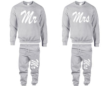 將圖片載入圖庫檢視器 Mr and Mrs top and bottom sets. Sports Grey sweatshirt and sweatpants set for men, sweater and jogger pants for women.
