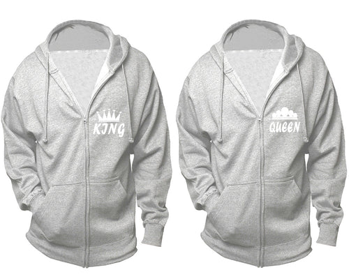 King and Queen zipper hoodies, Matching couple hoodies, Sports Grey zip up hoodie for man, Sports Grey zip up hoodie womens