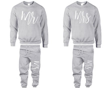 將圖片載入圖庫檢視器 Mr and Mrs top and bottom sets. Sports Grey sweatshirt and sweatpants set for men, sweater and jogger pants for women.
