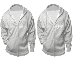 Hubby and Wifey zipper hoodies, Matching couple hoodies, Sports Grey zip up hoodie for man, Sports Grey zip up hoodie womens