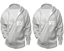 Load image into Gallery viewer, King and Queen zipper hoodies, Matching couple hoodies, Sports Grey zip up hoodie for man, Sports Grey zip up hoodie womens
