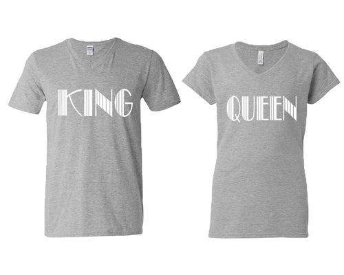 King and Queen matching couple v-neck shirts.Couple shirts, Sports Grey v neck t shirts for men, v neck t shirts women. Couple matching shirts.