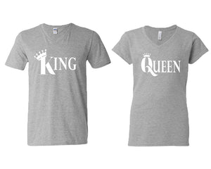 King and Queen matching couple v-neck shirts.Couple shirts, Sports Grey v neck t shirts for men, v neck t shirts women. Couple matching shirts.