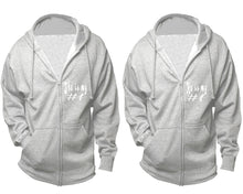Load image into Gallery viewer, She&#39;s My Number 1 and He&#39;s My Number 1 zipper hoodies, Matching couple hoodies, Sports Grey zip up hoodie for man, Sports Grey zip up hoodie womens
