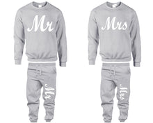 Load image into Gallery viewer, Mr and Mrs top and bottom sets. Sports Grey sweatshirt and sweatpants set for men, sweater and jogger pants for women.
